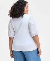 On 34th Trendy Plus Eyelet-Sleeve Rib-Knit Top, Exclusively at Macy's