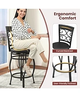 Set of 2 Bar Stools with Backrest and Footrest for Comfortable Kitchen or Home Bar Seating