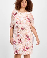 Connected Plus Printed Cape-Sleeve Sheath Dress