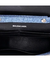 Pre-Owned Balenciaga Hourglass Chain Wallet Denim Printed Leather