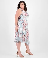 Connected Plus Floral-Print Chiffon Midi Dress