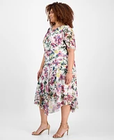 Connected Plus Printed Flutter-Sleeve Chiffon Dress