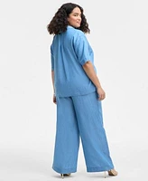 On 34th Trendy Plus Size Chambray Short Sleeve Shirt Chambray Drawstring Pants Exclusively At Macys