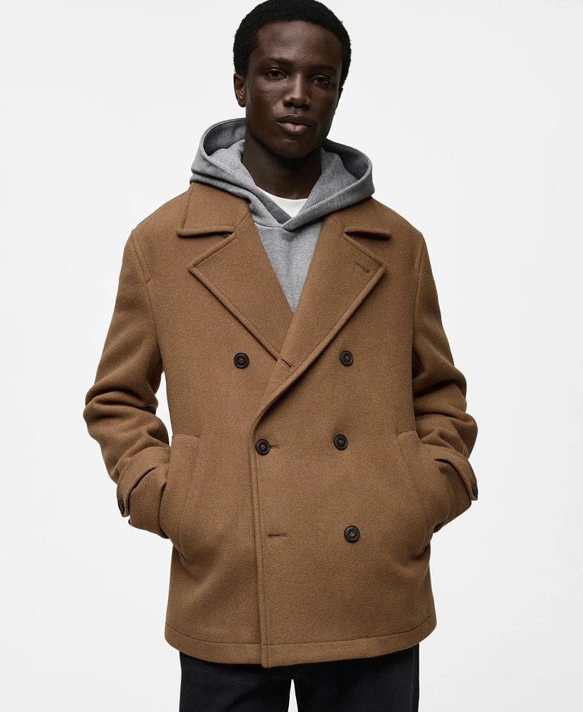 Mango Men's Wool Double Breasted Coat