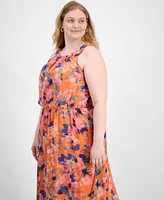 Robbie Bee Plus Halter-Neck Chiffon Maxi Dress