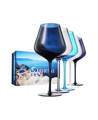 The Wine Savant Colors of Santorini Greece Wine Glasses, Set of 5