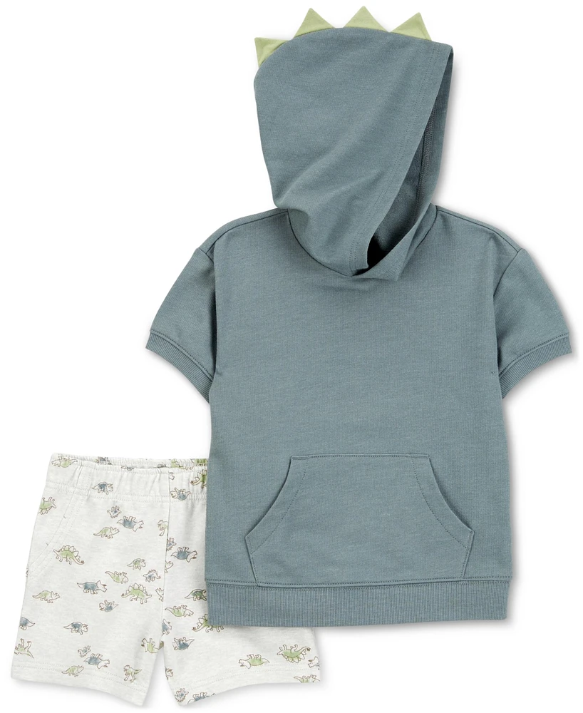 Carter's Baby Boys Dinosaur Hooded Top & Shorts, 2 Piece Set