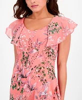 Robbie Bee Petite Floral Flutter-Sleeve Midi Dress