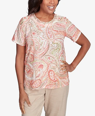 Alfred Dunner Petite Catalina Island Double-Knotted Paisley Top