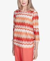 Alfred Dunner Petite Catalina Island Modern Chevron Drawstring Top