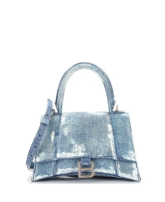 Pre-Owned Balenciaga Small Hourglass Top Handle Bag Denim Printed Leather