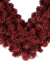 Northlight 14" Pine Cone Rose Valentine's Day Wooden Heart Wreath