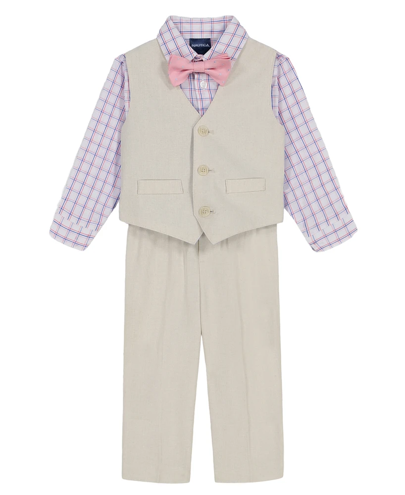 Nautica Baby Boys 4-Piece Linen Look Vest with Bow Tie Set