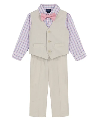 Nautica Baby Boys 4-Piece Linen Look Vest with Bow Tie Set