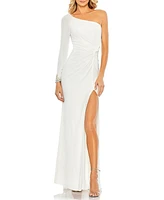 Women's One Sleeve Beaded Cuff Side Twist Gown