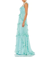 Women's Ruffle Tiered Sleeveless Flowy A Line Gown