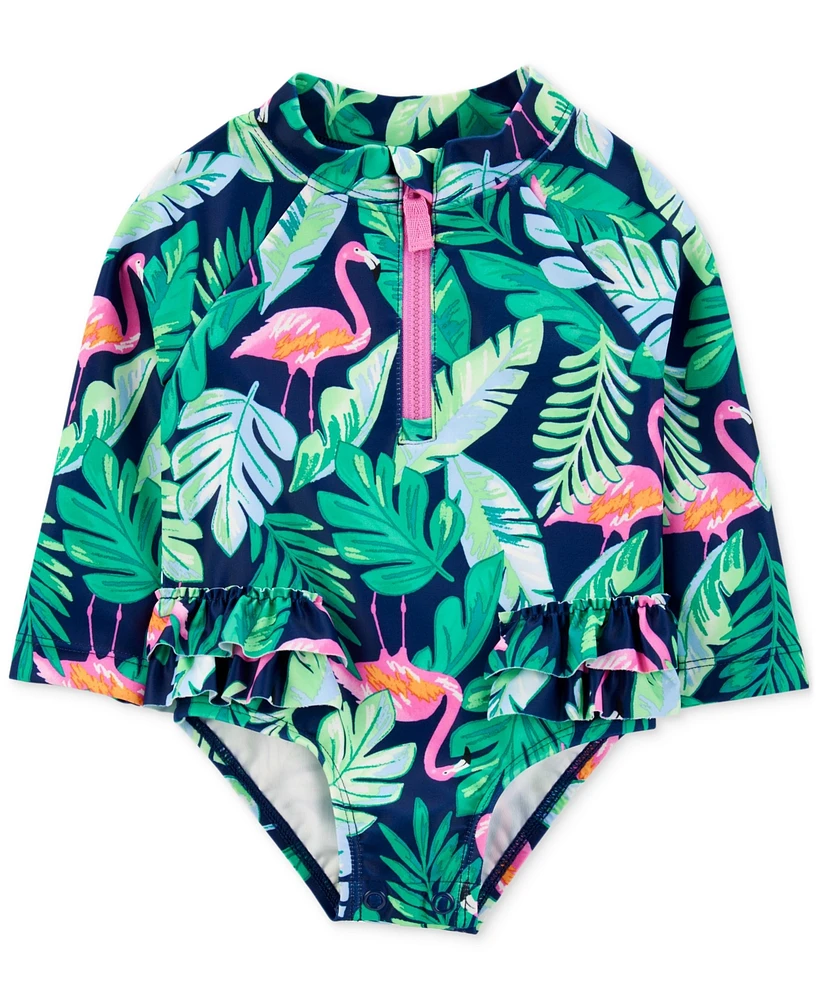 Carter's Baby Girls One-Piece Tropical Flamingo Rash Guard Swimsuit