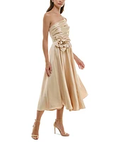Taylor Women's Asymmetric Rosette Sleeveless Midi Dress