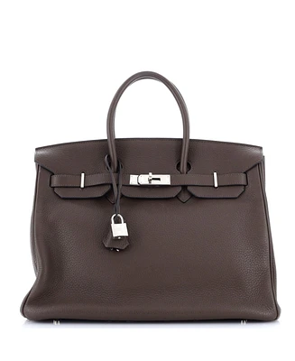 Pre-Owned HERMES Birkin 35 Handbag Brown Clemence with Palladium Hardware