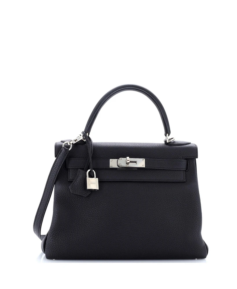 Pre-Owned HERMES Kelly 28 Handbag Black Togo with Palladium Hardware