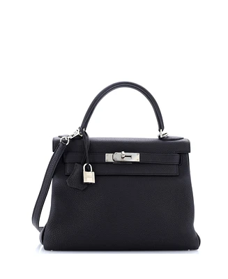 Pre-Owned HERMES Kelly 28 Handbag Black Togo with Palladium Hardware