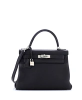 Pre-Owned HERMES Kelly 28 Handbag Black Togo with Palladium Hardware
