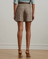 Lauren Ralph Petite 100% Linen Glen Check Pleated Twill Shorts