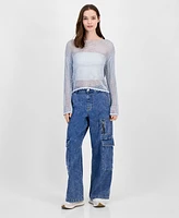 Ultra Flirt Juniors' Shimmer Open-Knit Sweater