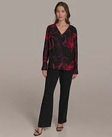 Donna Karan New York Women's Printed V-Neck Blouse