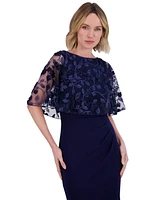 Eliza J Women's Embroidered Cape Overlay Scuba Gown