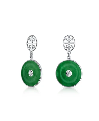 Bling Jewelry Asian Style Green Jade Dangle Earrings 14K Gold Plated Sterling Silver