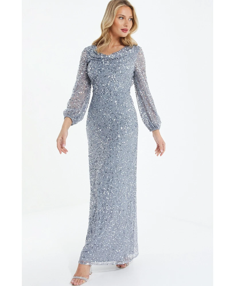 Quiz Women's Sequin cowl Front Maxi Dress
