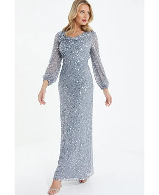Quiz Women's Sequin cowl Front Maxi Dress