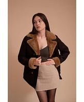 Women's Leather Sheepskin Coat, Brown, Created for Macy's