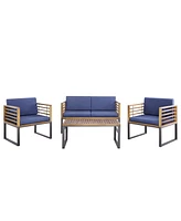 4 Piece Patio Acacia Wood Conversation Set with Soft Seat