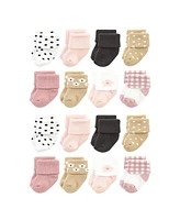 Hudson Baby Cotton Rich Terry Socks 16-Pack, Blush Flower, 0-6 Months