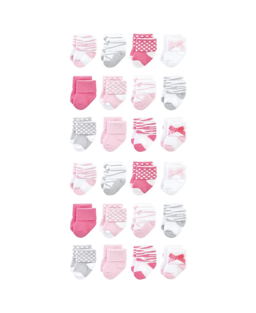 Luvable Friends Cotton Rich Baby Terry Socks 24-Pack, Ballet