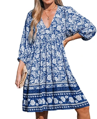 Women's Floral V-Neck Mini Beach Dress