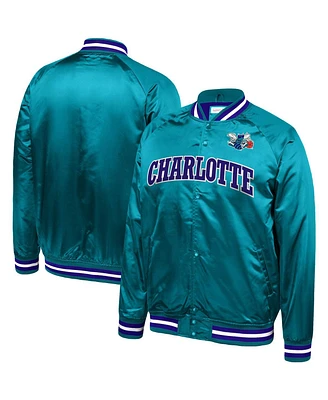 Mitchell & Ness Men's Teal Charlotte Hornets Throwback Wordmark Satin Full-Snap Raglan Jacket