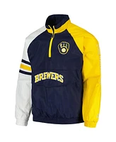 Starter Men's Navy/Gold Milwaukee Brewers Elite Raglan Half-Zip Jacket