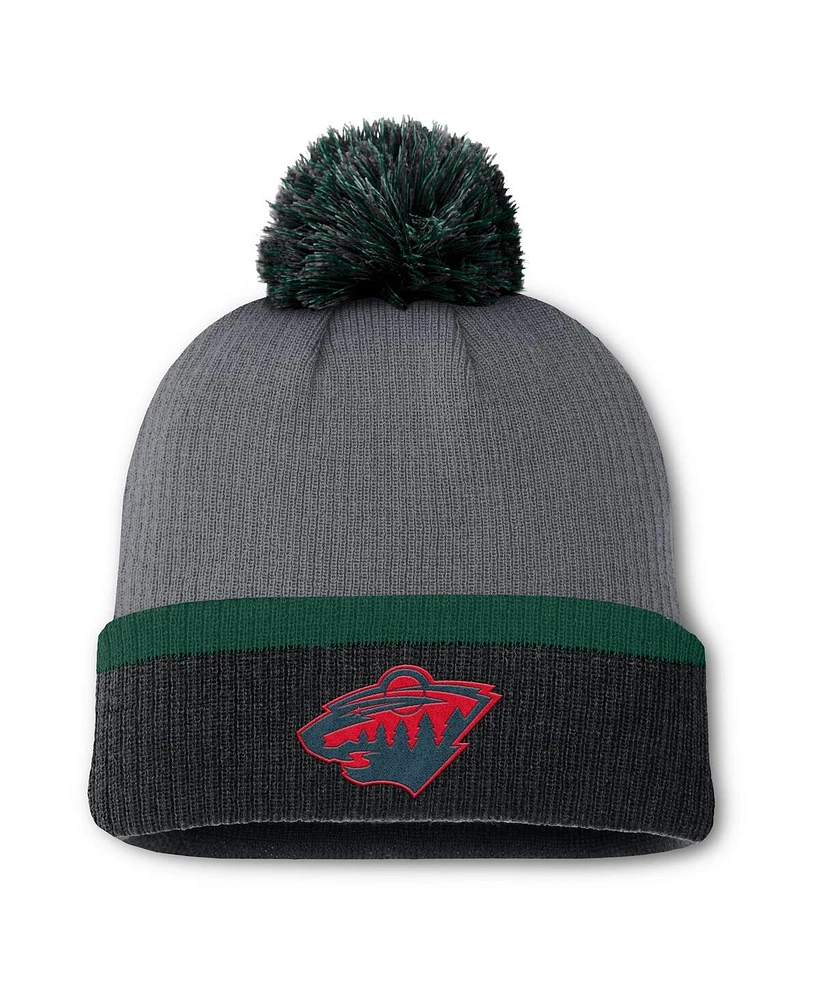 Fanatics Women's Charcoal Minnesota Wild Cuffed Knit Hat with Pom