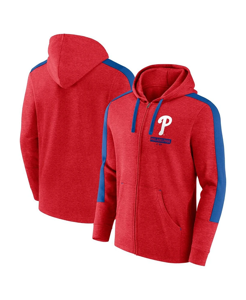 Fanatics Men's Heather Red Philadelphia Phillies Gains Fleece Full-Zip Hoodie