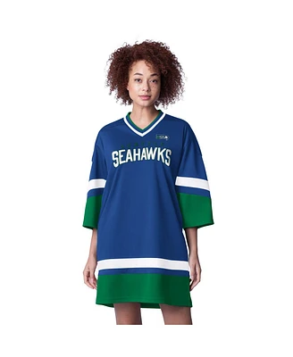 Starter Women's Royal Seattle Seahawks Slap Shot 3/4 Sleeve Sneaker Dress