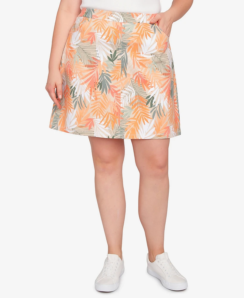 Hearts Of Palm Plus Size Spring Forward Printed Tech Stretch Pull On Skort