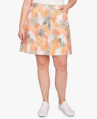 Hearts Of Palm Plus Size Spring Forward Printed Tech Stretch Pull On Skort