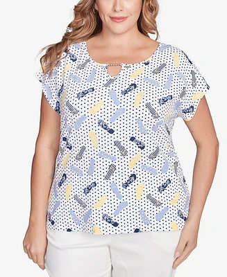 Hearts Of Palm Plus Making Waves Flip Flop Print Top