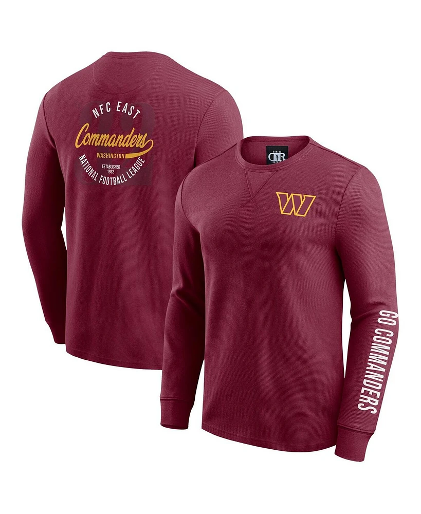 Fanatics Men's Burgundy Washington Commanders Washed Waffle-Knit Long Sleeve T-Shirt