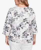 Hearts Of Palm Plus Size Printed Essentials 3/4 Sleeve Top