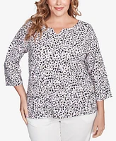 Hearts Of Palm Plus Size Printed Essentials V-Neck Top