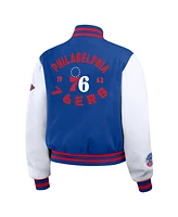 Wear by Erin Andrews Women's Royal/White Philadelphia 76ers Cropped Varsity Full-Zip Jacket